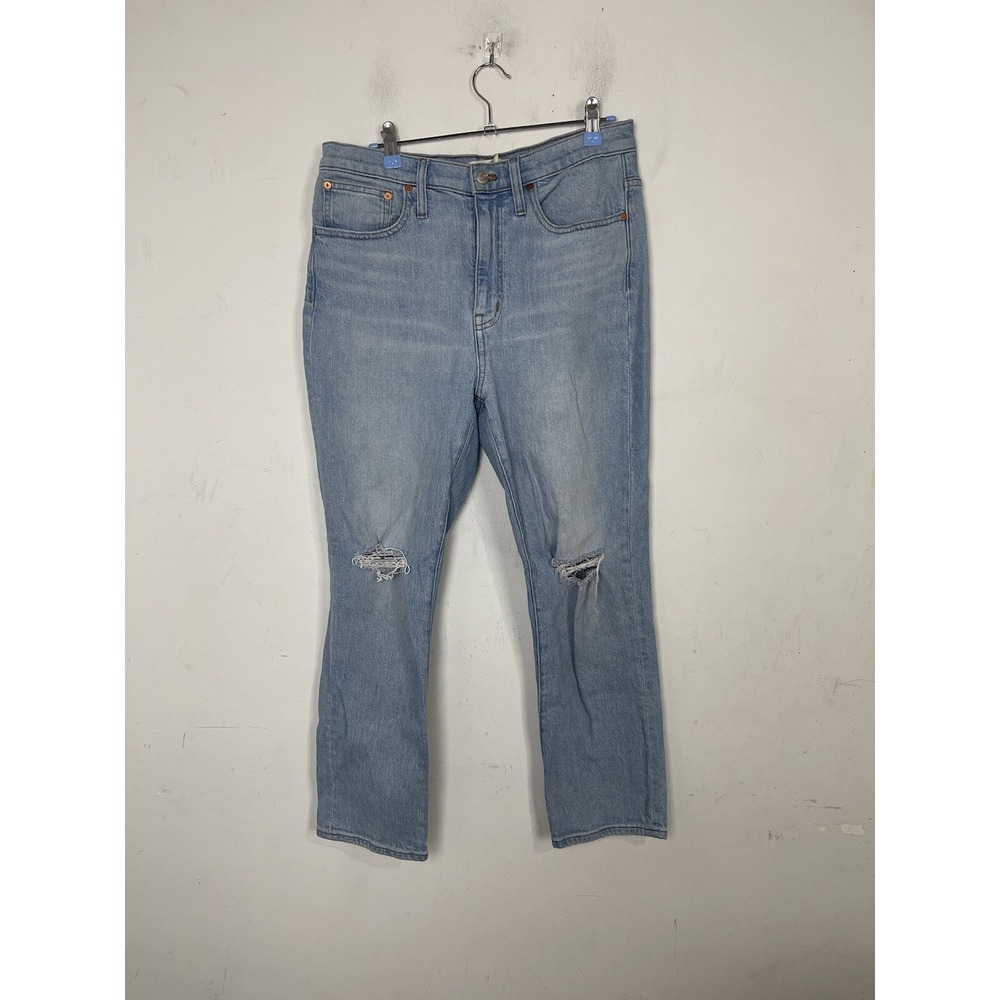 Madewell Womens Jeans 28 High Rise Slim Crop BoyJean Distressed Light Wash Blue